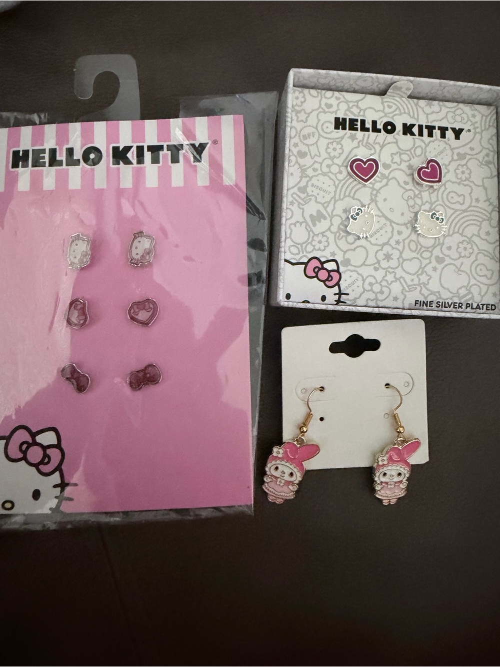 Hello Kitty Pink and White Kids Earring Set with Dangle Character Pair